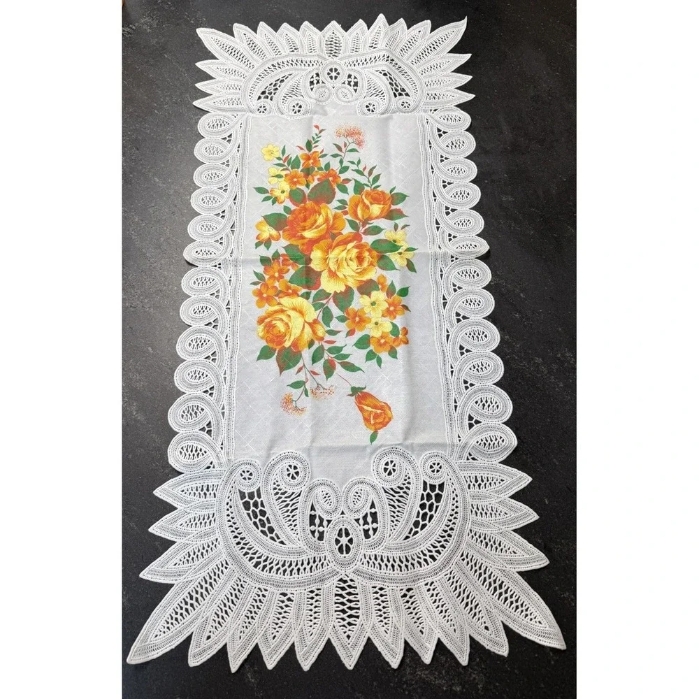 Vintage Vinyl Lace Table Runner 16